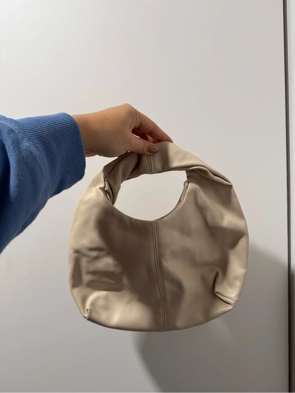 Beige Crescent Hobo Bag